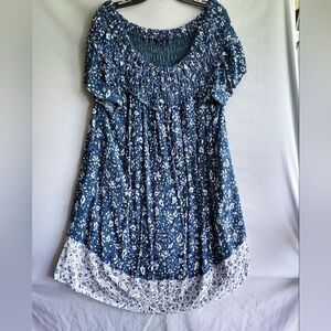 Lane Bryant off‎ shoulder blue floral pattern women's dress